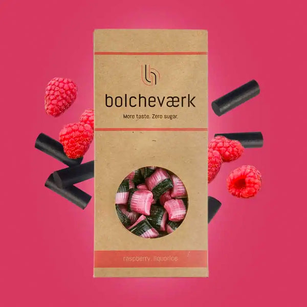Bolcheværk - sukkerfri bolcher - smag af Hindbær & Lakrids