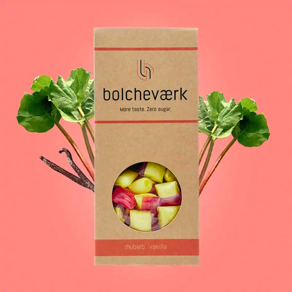Bolcheværk - sukkerfri bolcher - smag af Rabarber & Vanilje